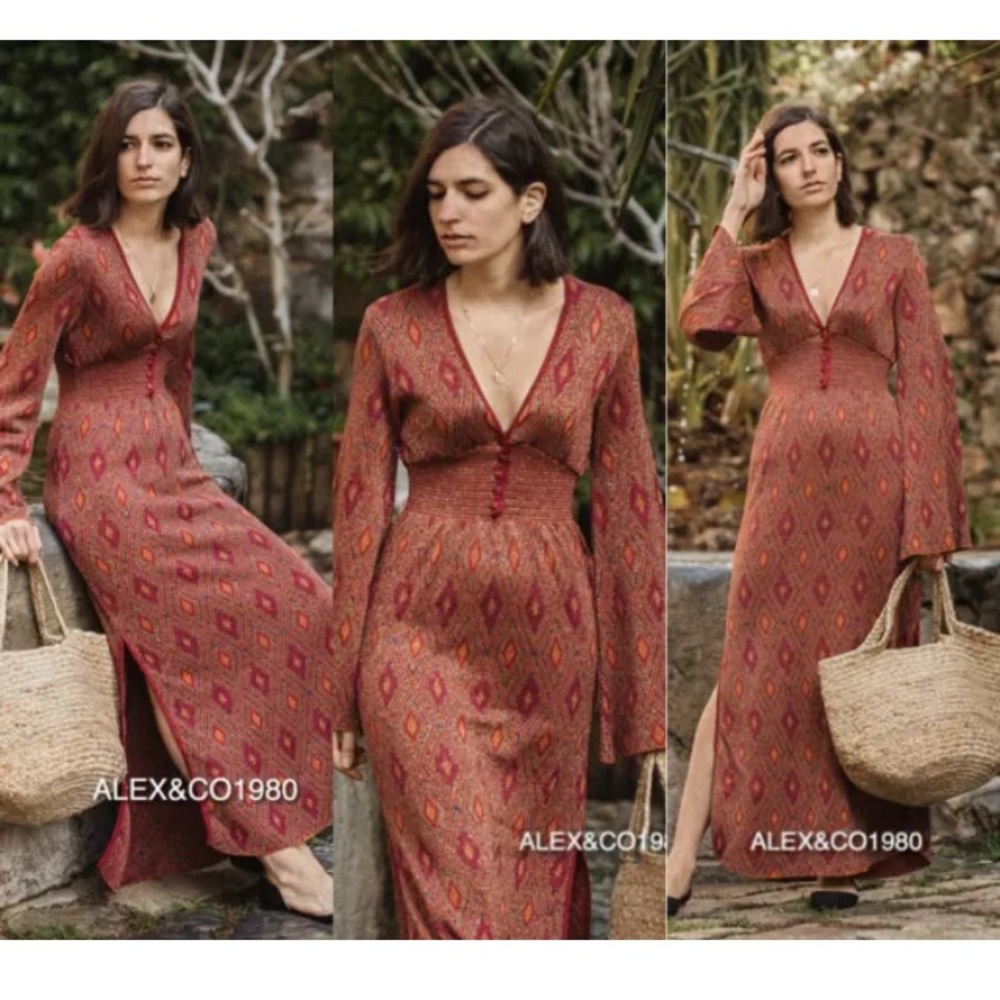 Rust Red Patterned Maxi Dress